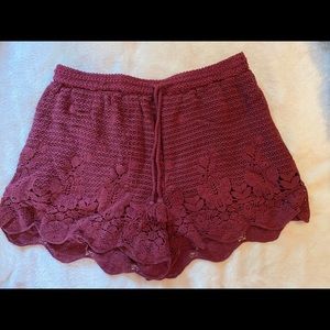Abercrombie & Fitch Burgundy Crochet Tassel Shorts